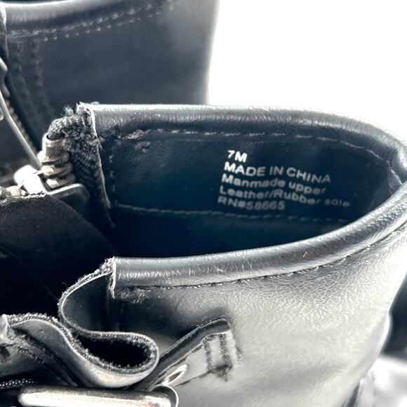 Open Edit Buckle Moto Boots 7 NWOT Black Combat Ankle Booties - Picture 5 of 7